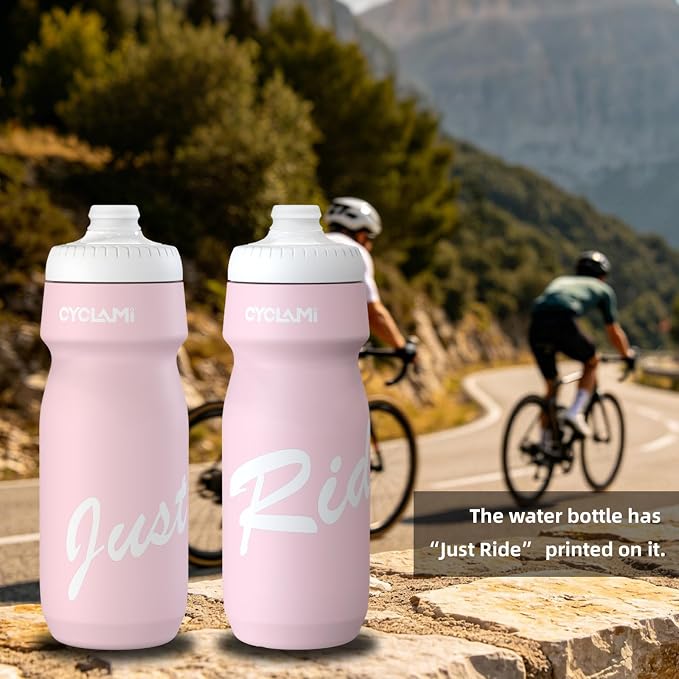 Bike Water Bottle 22oz/650ml Cycling Squeeze Water Bottle BPA Free Leakproof Easy-Squeeze Sports Bottles for Bicycle Gym Camping Hiking Cherry Blossom Pink