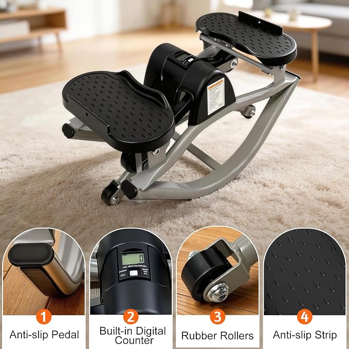 Rock Stepper Machine 3D Lateral Rocking Fitness Stepper | 300lb Weight Capacity, Resistance Bands & LCD Monitor,for Home Workout