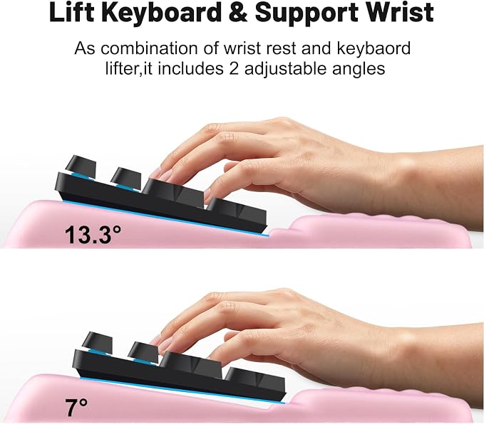 Keyboard Stand with Wrist Rest，Ergonomic Keyboard Riser Holder Lifter Tray | Pink，Computer Wrist Support Pad，Ergonomic Keyboard stand for desk，Soft Memory Foam Desk Cushion，Non-Slip