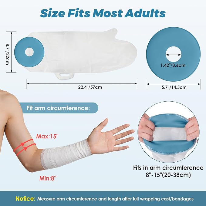 Waterproof Cast Covers for Shower Arm, Reusable Post Surgery Arm Protector | Soft Comfortable Shower Sleeve Cast Bag for Elbow Wrist Hand Finger Wound Care, Recovery Supplies Gifts