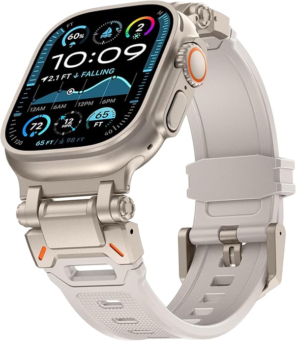 WINGLE FKM Rubber Bands for Apple Watch Band Ultra 3/2/1 Band Ultra 49mm Series 11 10 46mm 45mm 44mm 42mm SE 3/2/1 9 8 7 6 5 4 3 Men, Military Rugged Metal Connector Silicone Apple iWatch Sport Bands