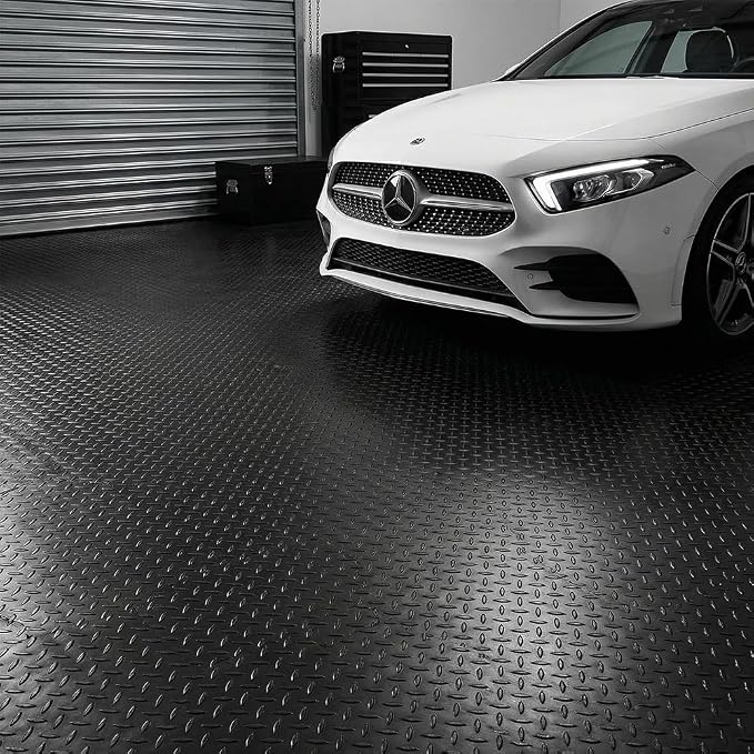 Garage Floor Mat, PVC Flooring Mat Thickened Garage Mats, Heavy Duty Parking Mat Waterproof Nonslip Floor Cover Protector for Car, Trailer, SUV, Basement, Gym (Black) (3 Feet x 25 Feet)