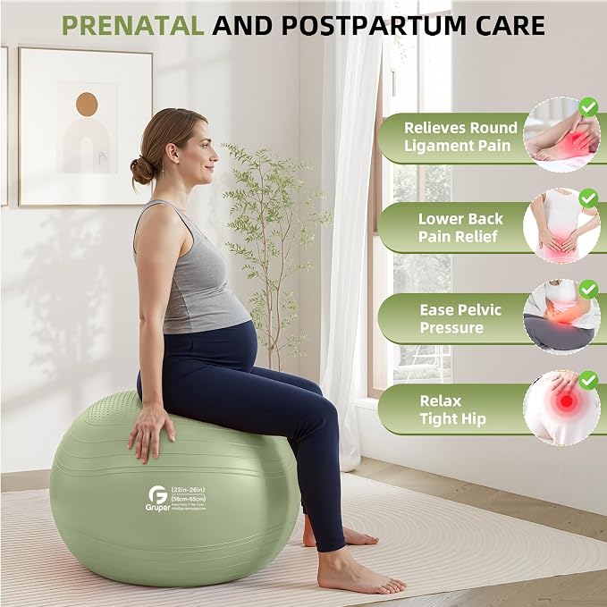 Gruper Yoga Ball, Extra Thick Non Slip Exercise Ball for Workout, Yoga, Pregnancy, 4 Sizes Anti Burst Chair for Home and Office, Includes Foot Pump & Fitness Guide
