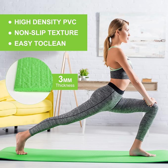 Funtery 3 mm Thin Yoga Mats Bulk, 68 x 24 Inches Lightweight PVC Exercise Mats Non Slip Workout Fitness Pads for Yoga Pilates Stretching Classes Gym Home Studio