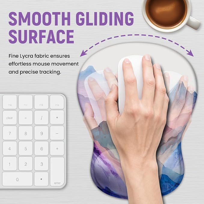 Ergonomic Mouse Pad with Wrist Rest, Gel Wrist Support, Peaks | 10.2 x 7.6 in Mouse Pad with Smooth Fabric Surface and Non-Slip Rubber Base for Office, Home, Study, and Gaming