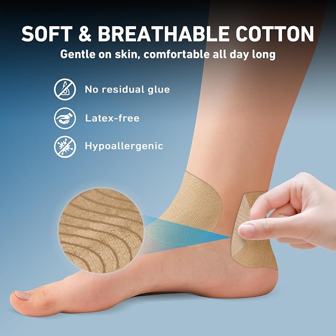 KTQUICK Precut Kinesiology Tape for Ankle,24 Ct,20% Stronger Adhesive,Beige | Precut Ankle Support Tape with Premium Cotton, Breathable, Waterproof Athletic Tape for Running, Training & Hiking