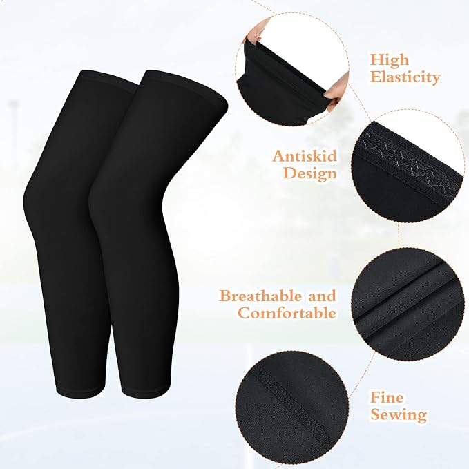 Geyoga 2 Pairs Kids Long Compression Leg Sleeves Long Knee Sleeves UV Protection for Boy Girl Youth Basketball Running Sport