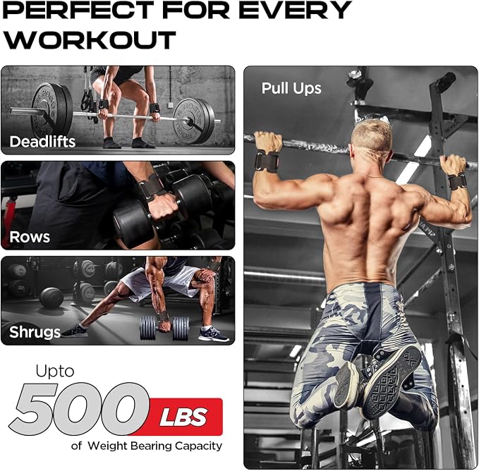 Weight Lifting Hooks for Men & Women – Heavy Duty Gym Hooks with 8mm Padded Wrist Support Grips to Lift Heavier, Reduce Grip Fatigue & Improve Performance for Deadlifts, Pull Ups & Rows, Pair of 2