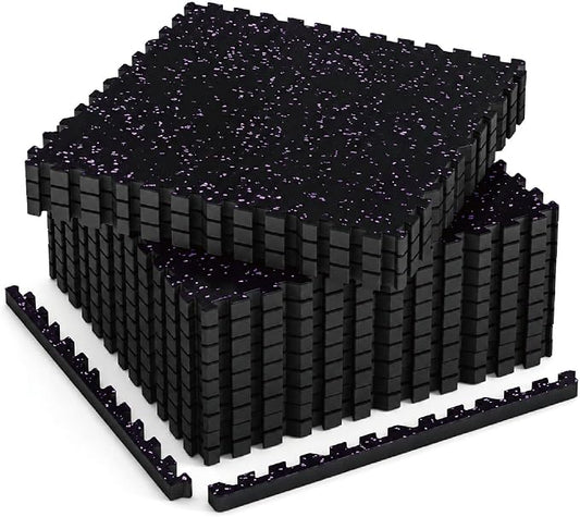 AIRHOP 1" Ultra-Thick 48 Sq Ft Rubber Top Gym Flooring for Home Gym | 12 Tiles, High Density EVA Foam, Waterproof & Non-Slip Rubber, Interlocking Puzzle Mats, Heavy Duty Floor Protection, 24"x24"