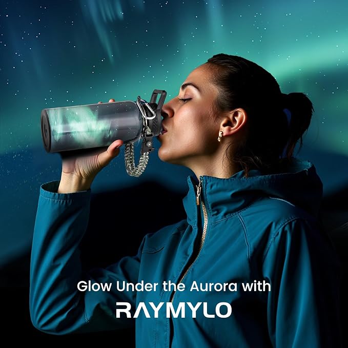 RAYMYLO Insulated Water Bottle 32 oz, Triple Wall Vacuum Stainless Steel | (Cold for 24Hrs, Hot for 12Hrs), Leak Proof & Non-BPA, Modern Water Flask Jug with Paracord Handle & Straw Spout Lids