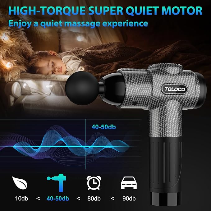 TOLOCO Massage Gun, Deep Tissue Back Massage for Athletes for Pain Relief, Percussion Massager with 10 Massages Heads & Silent Brushless Motor, Fathers Day Dad Gifts, Carbon