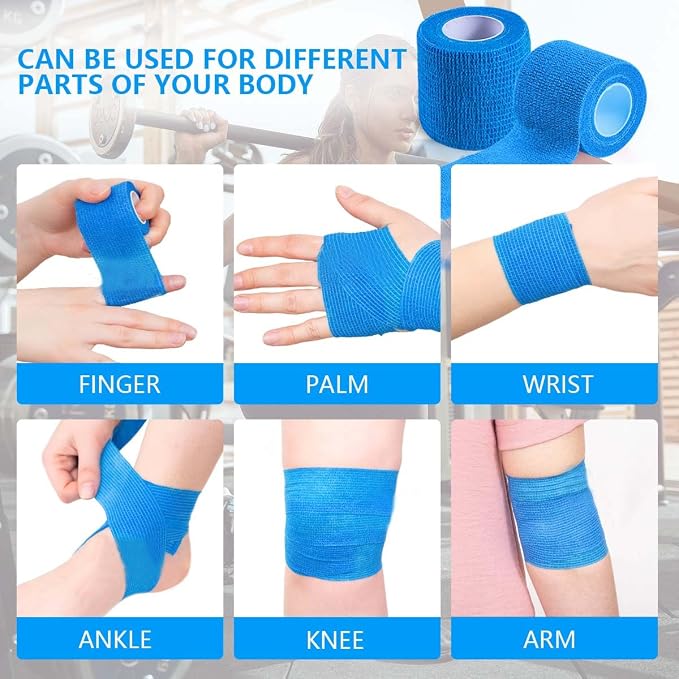 KISEER 15 Pack 2 Inch x 5 Yards Blue Self Adhesive Bandage Breathable Cohesive Bandage Wrap Rolls Elastic Self-Adherent Tape for Stretch Athletic, Sports, Wrist, Ankle