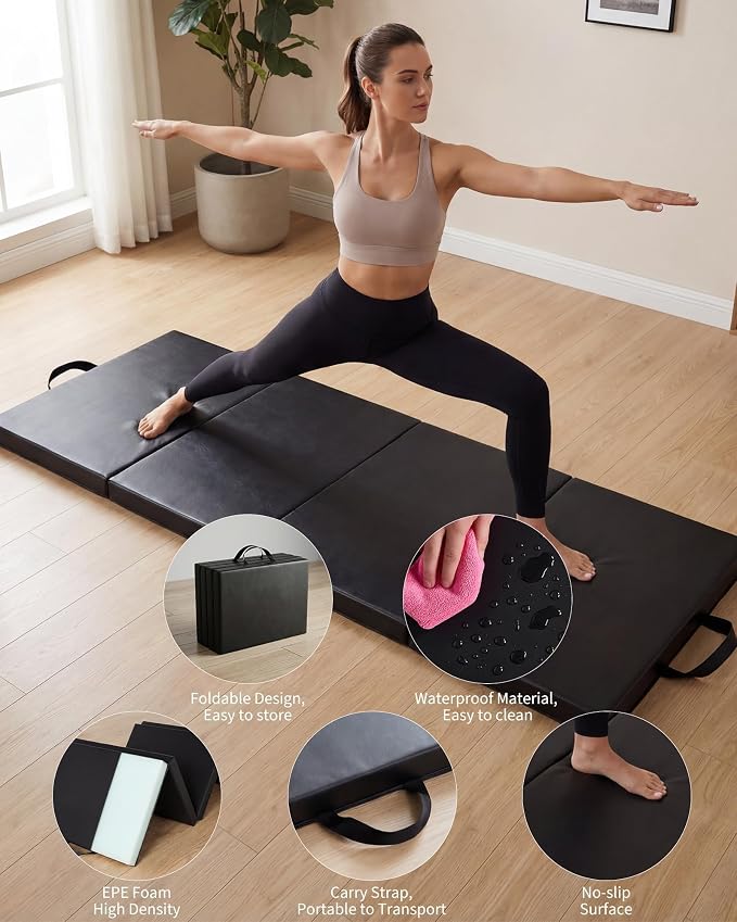 Garvee Gymnastics Mat, 6.2Ft 2-Inch Thick 4-Fold | Exercise Floor Mat for Home Gym, Portable Yoga Mat for Pilates, Aerobics, Martial Arts & Training