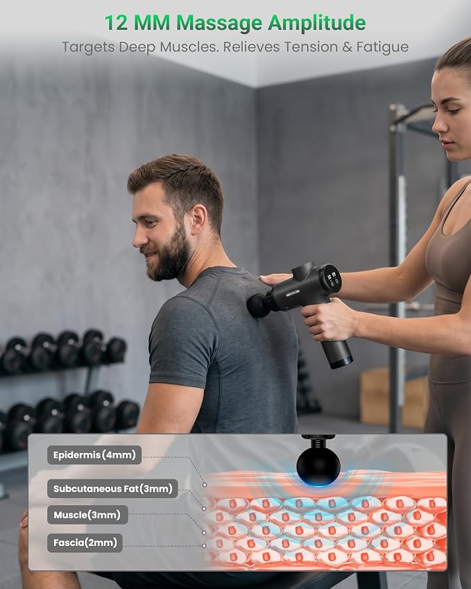 Massage Gun, Deep Tissue Percussion Massager 30 Speeds for Pain Relief | Handheld Electric Back & Neck Muscle Massager with 6 Massage Heads for Athletes, Men & Women (Black)