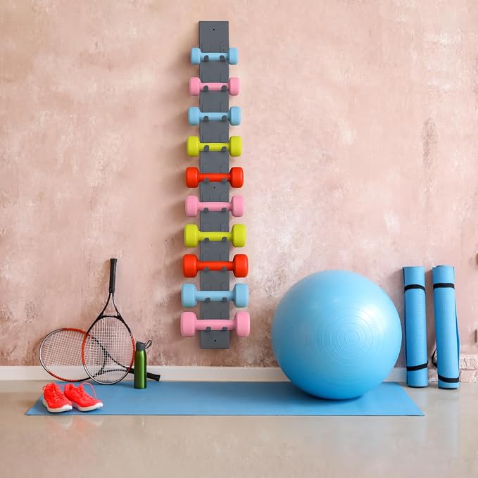 Zonon 50 Inch Dumbbell Wall Rack 10 Capacity Metal Heavy Duty Dumbbell Storage Holder for Space-Saving Home Gym Hardware Included
