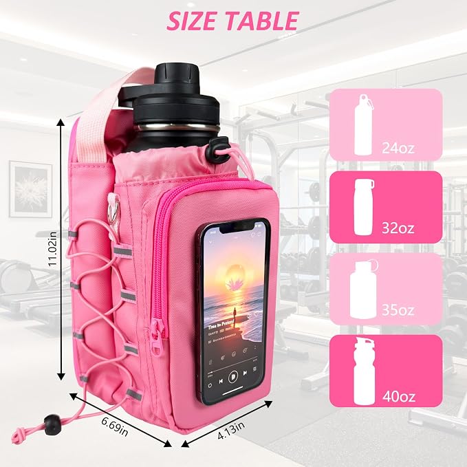 JACZZO Magnetic Gym Bag, Water Bottle Holder,Hands-Free Phone Mount,Gym Gifts for Women and Men (Pink)