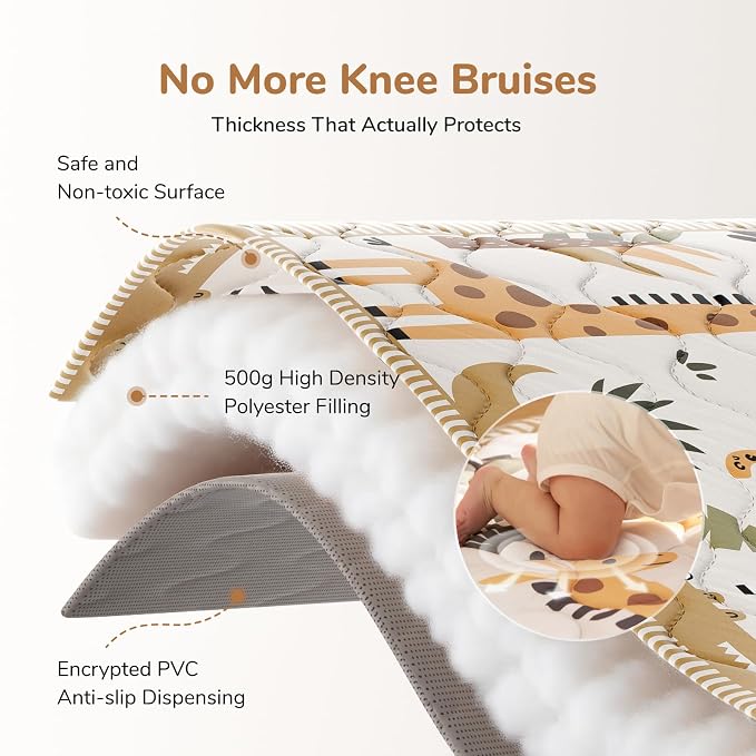 Momcozy Baby Play Mat for Floor, 50"x50" Thickened Playpen Mat | Playmate for Baby Tummy Time, Waterproof & Non-Slip, Foldable Outdoor Mat with Carrying Handle, Wild Parade