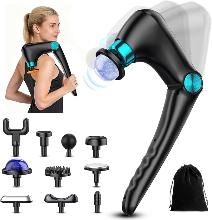 Foldable Heat Cold Massage Gun, 9 Speeds 10 Heads Cordless Handheld Percussion Massagers, Portable Electric Muscle Pain Relief Massager Gifts for Men Women Dad