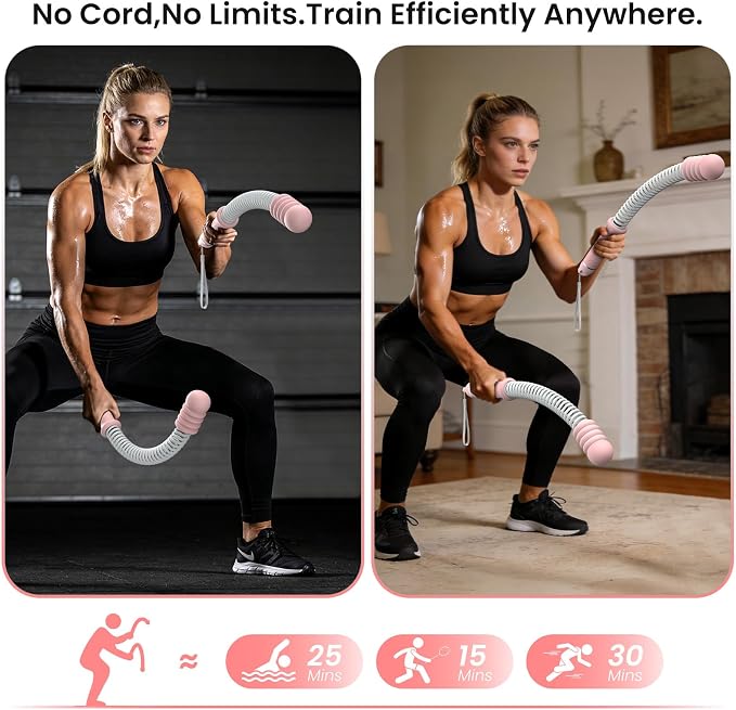 2 Pcs Weighted Cordless Battle Ropes, Portable Ropeless Exercise Rope with Non-Slip Handle, Low-Noise Adjustable Resistance for Home Gym, HIIT & Low-Impact Cardio Strength Training (Pink)
