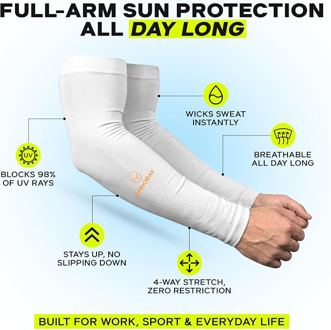 ARMORAY Arm Sleeves for Men and Women - UV Sun Protection Cooling Compression - Tattoo Cover Up Sleeve for Daily Wear & Work