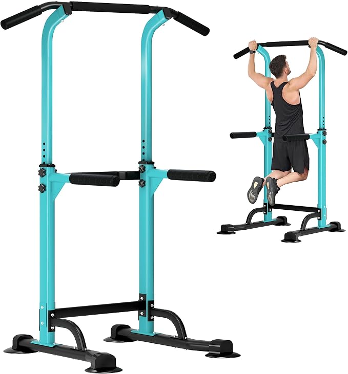 DlandHome Power Tower Pull Up Bar Dip Station,Adjustable Height Dip Stand | Multi-Function Fitness Equipment for Strength Training Home Gym,Stable Steel Frame for Pull Ups Dips Push Ups,Supports 330LBS