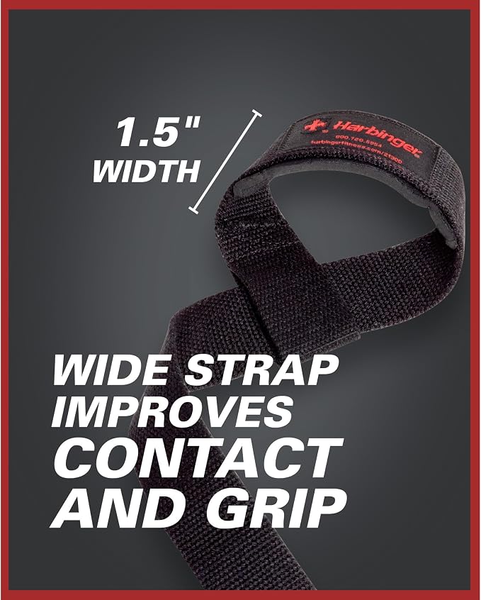 Harbinger Padded Cotton Lifting Straps with NeoTek Cushioned Wrist, 21.5 Inch Length, 1.5 Inch Width, Pair, Weightlifting Wrist Straps for Deadlifts and Strength Training