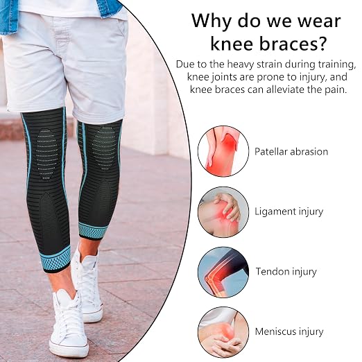 Full Leg Compression Sleeves 2 Pack anti Sliping Ventilation Long Knee Support with Wraps for Men and Women Long Knee Compression Sleeve for ACJ, PCL, Meniscus Tear, Arthritis (XXL, Blue)