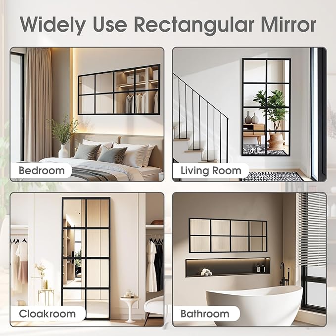 DUMOS Wall Mirror 16" x 32", Rectangle Window Pane Decorative Mirrors, Metal Framed Black Rectangle Wall Mounted Mirror for Bathroom, Bedroom, Entryway, 1 Pack