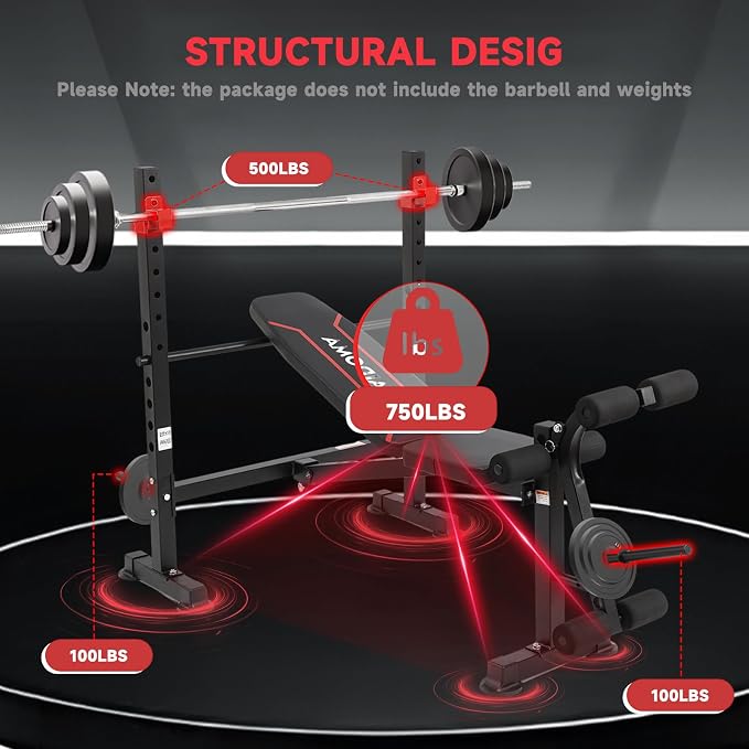 MAIDOMA 1500LBS Foldable 8 IN 1 Weight Bench with Upgraded Leg Extension | Adjustable Flat Incline Decline Bench Press Set with Wide Squat Rack for Full Body Home Gym Workout (US Stock)