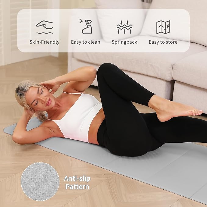 PAIDU Foldable Yoga Mat 10mm Thick, 75"x26" Non-Slip Fitness Exercise Mat | SGS Certified| uick Fold，Easy Storag，Portable for Yoga/Pilates/Studio/Home Workout