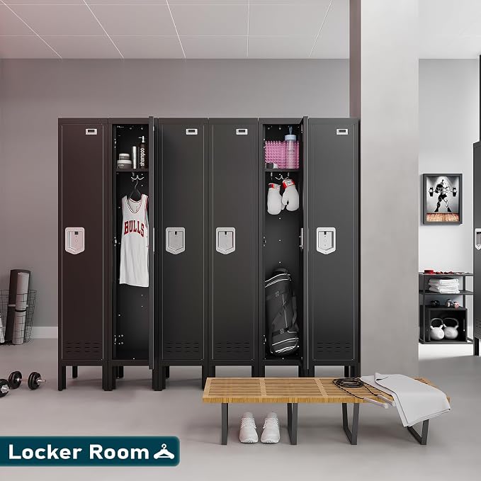 BUTISOW Metal Storage Locker with Lock & Card Slot Locker - Secure Lockable Door - Steel Locker for School, Office, Gym, Home - 66.15" H x 11.8" W x 11.8" D（1 Door, Black）