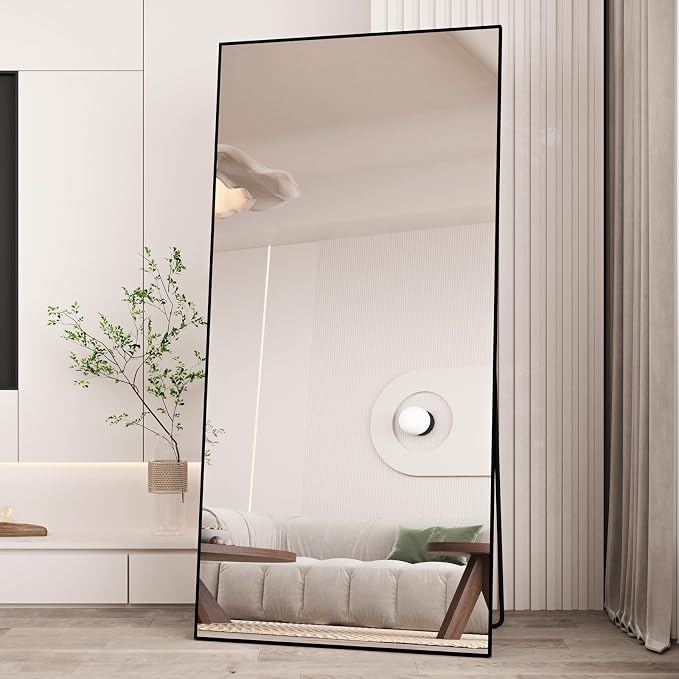 LFT HUIMEI2Y 71"x32" Full Length Mirror, Black Floor Mirror | Tempered Oversized Mirror Full Body with Aluminum Alloy Frame; Standing, Leaning, or Wall Mount for Bedroom, Living Room