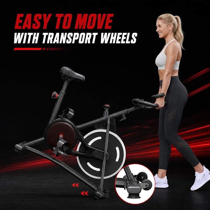 HOELLL Exercise Bike Stationary Bikes for Home Compact Indoor Cycling Bike | with Tablet Mount, with Exclusive Heart Rate Sensor and APP Sync, with Continuously Variable Resistance, Black&White&Red