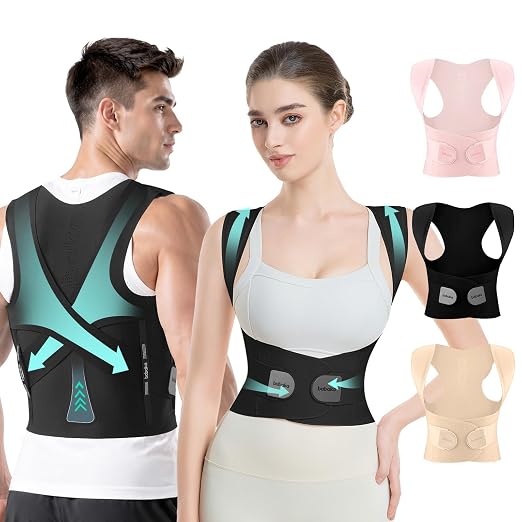 babaka Posture Corrector for Women and Men, Invisible Lightweight Adjustable Back Brace for Upper and Lower Back Pain Relief, Hunchback, Hump, Scoliosis, Thoracic, Spine Corrector Under Clothes (Black, Medium, Waist: 29''-35'')