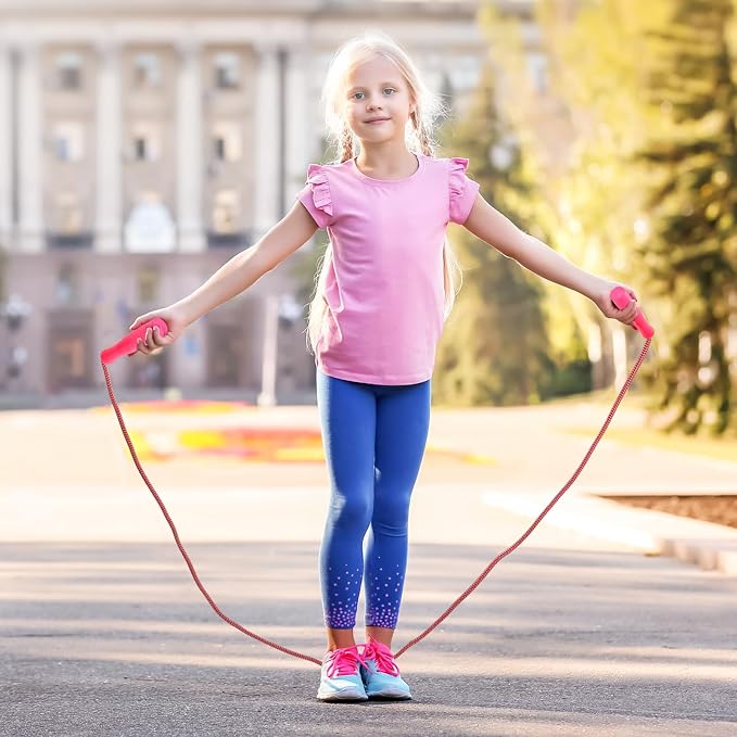 Honoson 50 Pcs Rainbow Jump Rope Bulk Gift for Kids 7.8ft Nylon Stripe Ropes with Handle Adjustable Colorful Party Favor Operation Christmas Item Gift Boxes Outdoor Exercise Fitness (Multicolor)