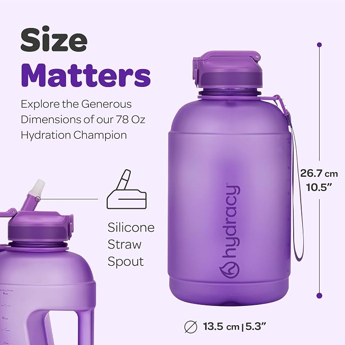 Hydracy Motivational Water Bottle with Time Marker and Straw Lid 78 oz | Leakproof,BPA Free,No Sweat Neoprene Sleeve,Carry Strap,Daily Intake Tracking for Fitness & Outdoors