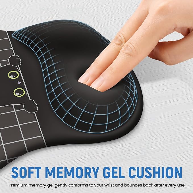 Ergonomic Mouse Pad with Wrist Rest, Gel Wrist Support, Black Cat | 10.2 x 7.6 in Mouse Pad with Smooth Fabric Surface and Non-Slip Rubber Base for Office, Home, Study, and Gaming