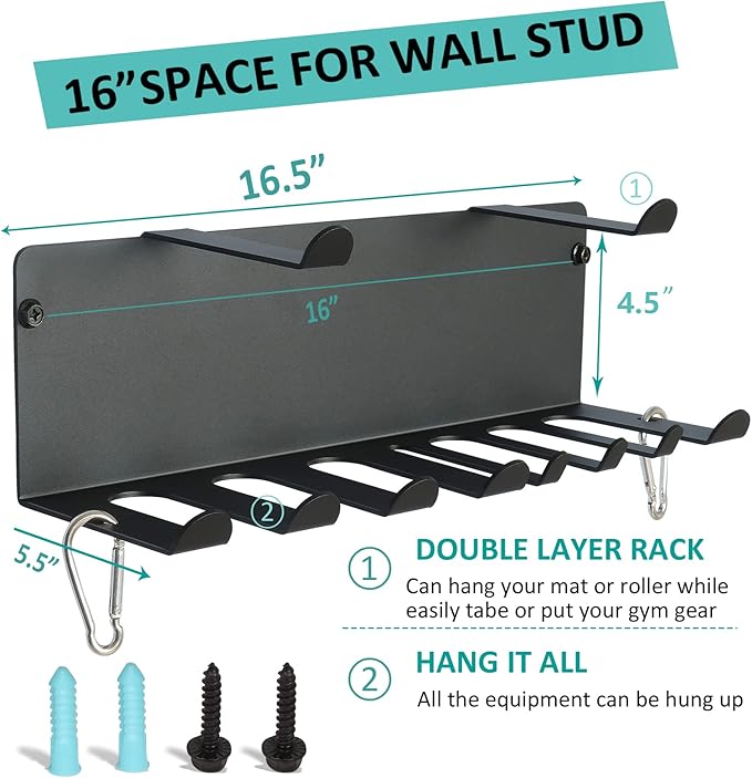 Multi-Purpose Gym Equipment Storage Rack Resistance Bands Storage Hanger Barbell Rack Heavy Duty Gym Rack for Exercise Bands, Lifting Belts and Jump Ropes