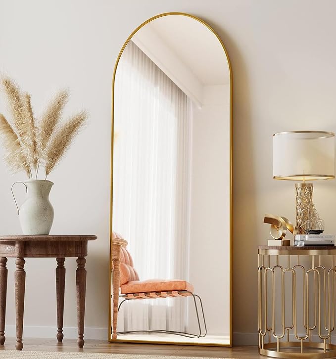 Vlush 59''x16'' Arched Full Length Mirror, Floor Mirror with Stand,Aluminum Alloy Frame,Freestanding or Wall-Mounted Mirror for Living Room/Bedroom - Gold