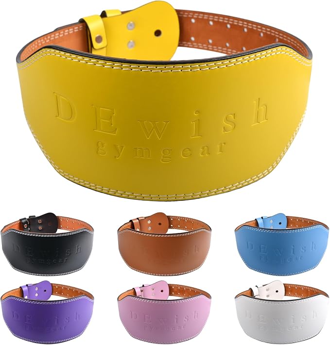 Leather Gym Fitness Belt, 4" & 6" Padded Lumbar Back Support, 10 Adjustable Holes for Weightlifting Powerlifting Bodybuilding Deadlift Squat Workout Strength Training