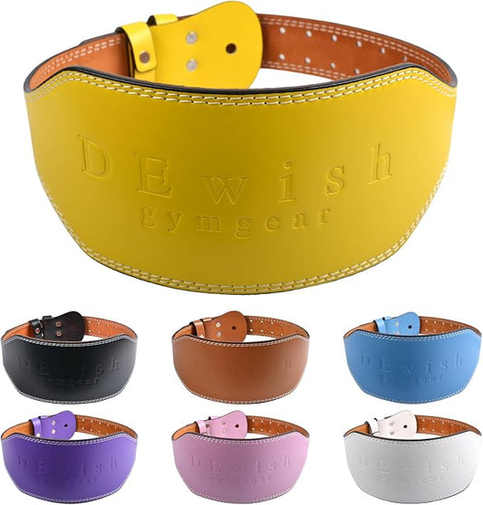Leather Gym Fitness Belt, 4" & 6" Padded Lumbar Back Support, 10 Adjustable Holes for Weightlifting Powerlifting Bodybuilding Deadlift Squat Workout Strength Training
