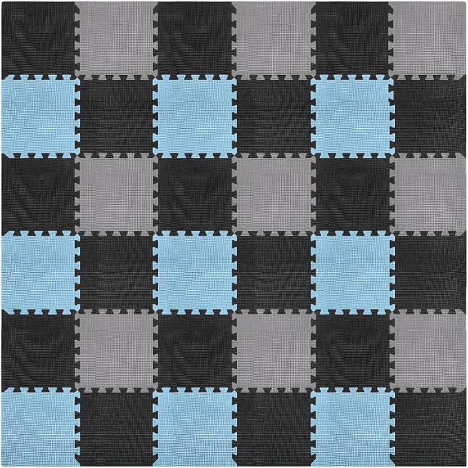 We Sell Mats 3/8" Thick Multipurpose EVA Foam Exercise Floor Mat, 12"x12" Interlocking Kid-Friendly Tiles, Anti-Fatigue for Home, Gym, Playpens, Classrooms