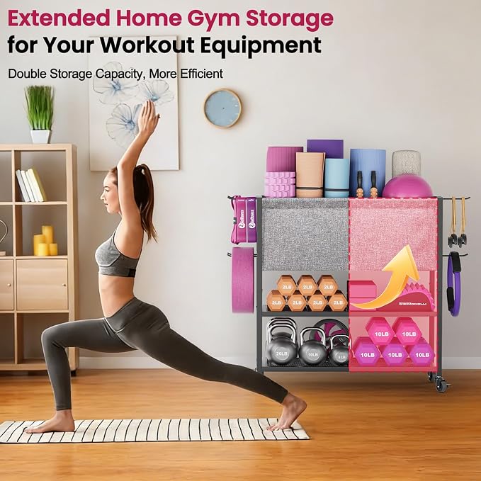 Yoga Mat Storage Rack Workout Equipment Organizer Home Gym Organization | Yoga Mat Holder for Dumbbell Kettlebell, Exercise Equipment Storage for Gym Accessories, Gym Essentials for Women Men