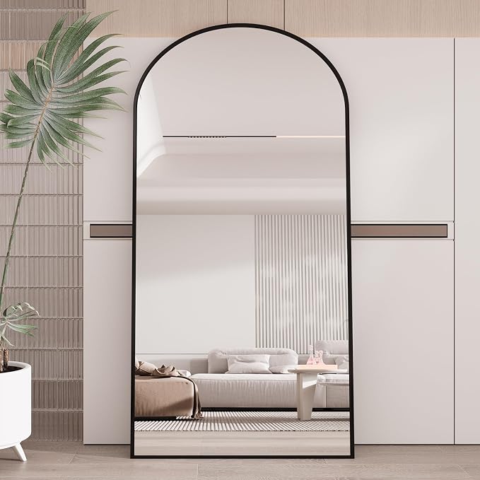 LFT HUIMEI2Y 71"x32" Arch Full Length Mirror, Black Floor Mirror | Tempered Oversized Mirror Full Body with Aluminum Alloy Frame; Standing, Leaning, or Wall Mount for Bedroom, Living Room