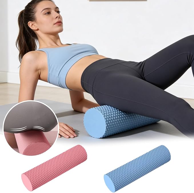 12 Inch EVA Foam Roller for Back, Yoga & Balance Exercises – High-Density Massage Roller for Pain Relief, Fitness Recovery Balance Exercises, High-Density (Pink)