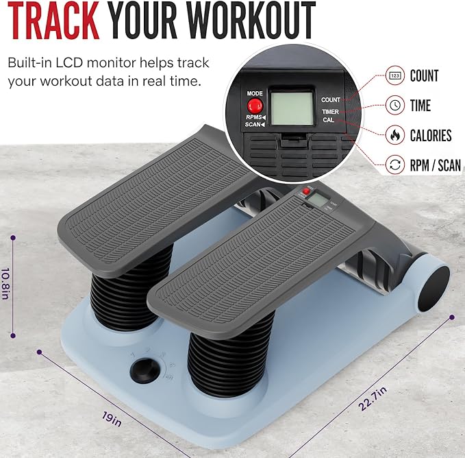 Air Stepper Machine with Resistance Bands | Adjustable Air Resistance Mini Stepper, LCD Monitor, Low Impact Cardio Workout Equipment for Home Gym, 300 lb Capacity