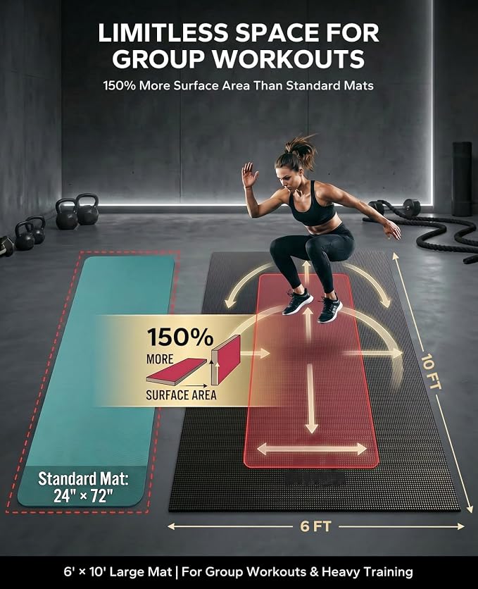 HAPBEAR Large Exercise Mat-6'x4'/7'x5'/6'x8'/6'x9'/6'x10'/6'x12'x 1/3"(8mm) | Non-Slip, Ultra Durable, Thick Workout Mat for Home Gym Flooring, Cardio, Yoga & Fitness; High-Density, Shoes-Friendly