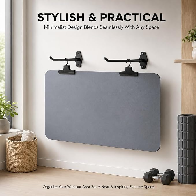 Heavy Duty Yoga Mat Holder Wall Mount & 2 Clip - for All Yoga Pilates | Yoga Mat Holder, Hanging Exercise Mat Storage Rack for All Fitness Mats, Space Saving(<20 lbs)