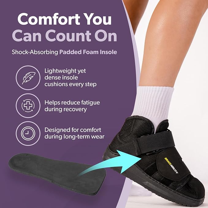 BraceAbility Closed Toe Medical Walking Shoe - Lightweight Broken Toe Cast Boot, Fractured Foot Brace for Metatarsal Stress Fracture, Post-op Bunion, Hammertoe Surgery Recovery - For Men or Women (S)
