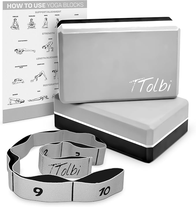 Yoga Blocks 2 Pack with Strap and Guide – Soft Non-Slip EVA Foam Blocks | High-Density Pilates Blocks for Home Workouts, Dance, Ballet, Gymnastics & Stretching Exercise, Dance Accessories and Gifts